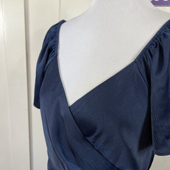 Lulus Women's Size M Medium Wrap Dress Dark Blue Short Sleeve Ruffle Night Out - Picture 9 of 10